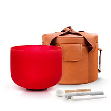 Imagem de TOPFUND 432 Hz C# Note Tigela de canto de cristal vermelho Adrenals Chakra 20 cm com estojo de couro artificial e tigela cantante marretas de camurça