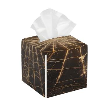 Imagem de Suporte quadrado de couro para caixa de lenços de papel, impermeável, teia de aranha, dourado, organizador de papel facial com cinto inferior, estojo de lenços para mesa, banheiro, escritório, mesa