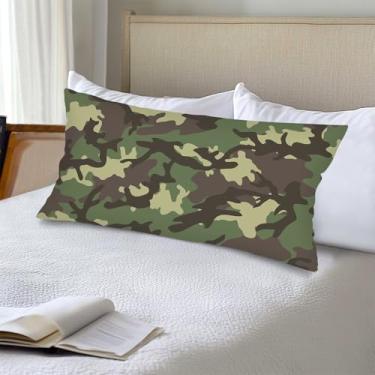 Imagem de GAMSTAS Capas de almofada lombar camuflada 50 x 101 cm verde para cama, fronha king size com fecho de envelope, capa de almofada decorativa verde exército camuflagem caça floresta para quarto, sofá