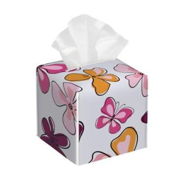 Imagem de Capa quadrada de couro para caixa de lenços de papel, impermeável, borboleta, estampa animal, organizador de papel facial fofo com cinto inferior, estojo de lenços para mesa, banheiro, escritório