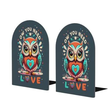 Imagem de Coruja amor bonito grande suporte de livros de madeira decorativo antiderrapante resistente terminais de livros para escritório mesa de escritório casa biblioteca escola estudo decoração divisórias de