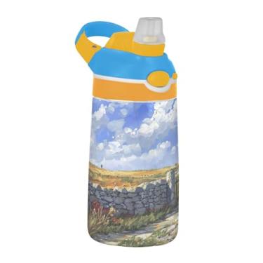 Imagem de Blueangle Garrafa de água doméstica camponesa de 473 ml, garrafa reutilizável Tritan esportiva e de viagem com canudo e design de tampa de bico pop-up (228)