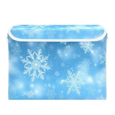 Imagem de ATTX Cestos de armazenamento dobráveis com tampas - cestas de armazenamento dobráveis de flocos de neve brancos para armário, quarto, organização de escritório (42 x 32 x 30 cm) #90