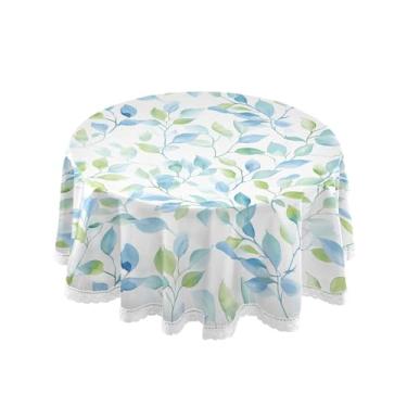 Imagem de SEHANY Toalha de mesa redonda com folhas verdes pastorais, 152 cm, tecido lavável sem rugas, toalha de mesa redonda com renda decorativa para restaurante, casamento, acampamento, festa Fiesta Cinco de