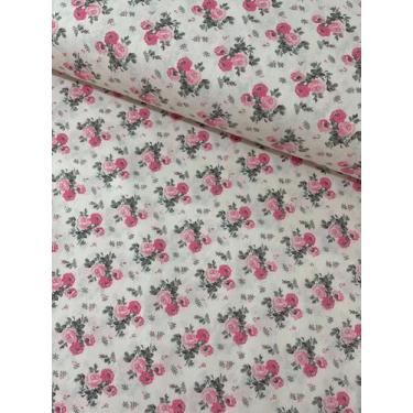 Imagem de Tecido Tricoline Floral Angélica Rosa com Cinza - Teksana - Ideal para