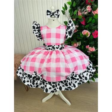 Imagem de Vestido Infantil Fazendinha Rosa com Estampa de Vaquinha - Fabuloso At