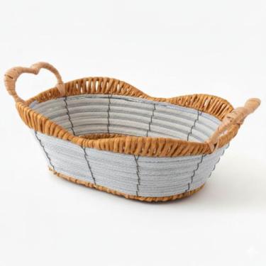 Imagem de Cesto Decorativo Oval 38cm para Pães e Frutas  Fruteira de Mesa em Plá