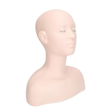 Imagem de Cryfokt Cabeça de Manequim de Silicone Cosmético, Ombro, Elasticidade Realista para Treinamento de Extensão de Cílios e Prática de Maquiagem Design de Meio Corpo para Cuidados Com a Pele e Massagem 15 X 12,5 X 7,7 pol.