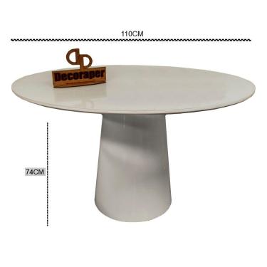 Imagem de Mesa Jantar Cone Laqueado Tampo Redondo Laca Com Vidro 110cm Off White