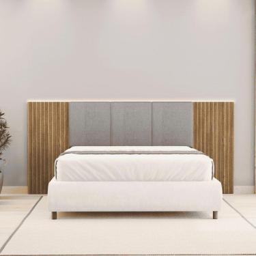 Imagem de Cabeceira Estofada Cama Box Casal Queen Com Led Dubai Zen Nature Brisa/linho Cinza - Mabe Magazine