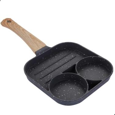 Imagem de Frigideira 3 em 1 Antiaderente com Cabo de Madeira — Ideal para Ovos, Panquecas, Bacon e Legumes (18x18cm)