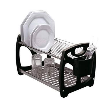 Imagem de Escorredor de Louças em Aço Inox VIEL | Para 20 Pratos + Porta Talheres | Laterais em Polipropileno Preto Brilhante | Montagem Fácil e Durável | Cozinha Organizada e Sofisticada