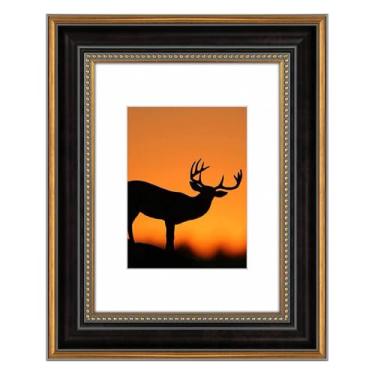 Imagem de AUEAR, Moldura de 22 x 30 cm para fotos de 15 x 20 cm com tapete ou impressões de 22 x 30 cm sem tapete, estilo vintage, suporte de parede (preto e ouro ornamentado)