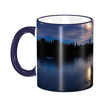Imagem de Ourdovi Caneca de café expresso de cerâmica Moonlit Canoe Allagash River, caneca de cerâmica revestida DIY, para café, sopa, chá, leite, latte, cacau quente, colorido divertido 340 g.