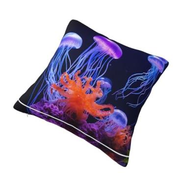 Imagem de Medusa colorida - Almofada quadrada decorativa estampada - Design reversível, zíper oculto, poliéster macio para sofá, cama e carro - Hipoalergênico 51 x 50 cm