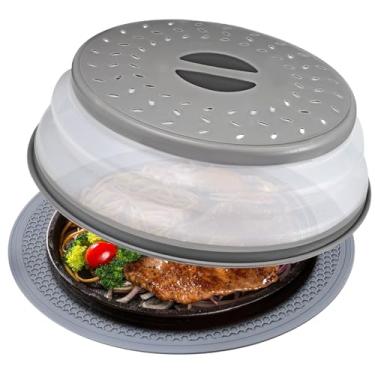 Imagem de Capa de micro-ondas para alimentos e tapete de silicone capa dobrável para respingos de micro-ondas, placa de micro-ondas e capa de prato com alça de fácil aderência, livre de BPA, capa de 26,7 cm e