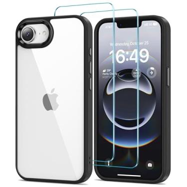 Imagem de HOOMIL Capa para iPhone 16e com protetor de tela de vidro temperado, não amarela, proteção contra quedas, antiarranhões, transparente, traseira rígida - preto transparente