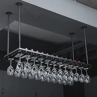 Imagem de APUM Rack de vinho de metal vintage de teto, altura ajustável, suporte de decoração suspenso, prateleira de garrafa de vinho, suporte de taças de cálice, para bares/restaurantes