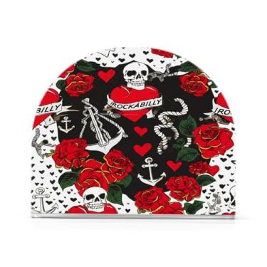 Imagem de Qilmy Porta-guardanapos de caveira e rosa, porta-guardanapos de acrílico transparente para mesa, suporte de guardanapo de coquetel de papel de seda para cozinha, dispensador de guardanapos de jantar