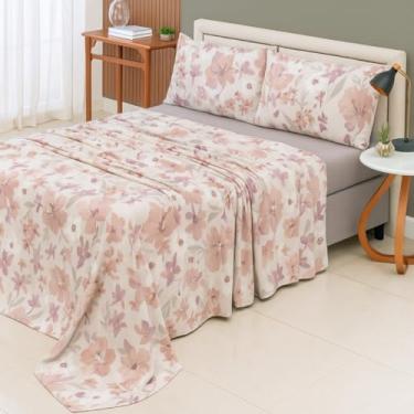 Imagem de RAVATEX, Jogo de Cama Casal Percal 200 Fios Estampado Toque Macio 04 Peças Supercal Rosê