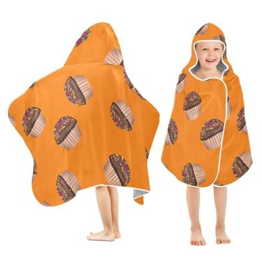 Imagem de Burbuja Toalha de banho com capuz de cupcakes de chocolate para crianças, toalha de praia de pelúcia macia absorvente para chá de meninas e meninos 3-10 anos, 61 x 127 cm