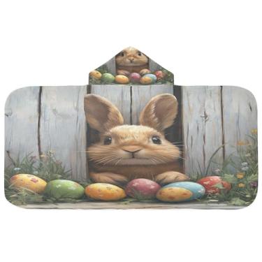 Imagem de Burbuja Toalha de banho com capuz de coelhinho fofo da Páscoa para crianças, toalha de praia de pelúcia macia absorvente para meninas e meninos 3-10 anos, 61 x 127 cm