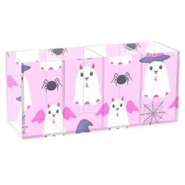 Imagem de Burbuja Porta-canetas de acrílico Halloween Ghosts, 4 compartimentos, suporte de lápis transparente para pincéis de maquiagem, acessórios de mesa de escritório em casa