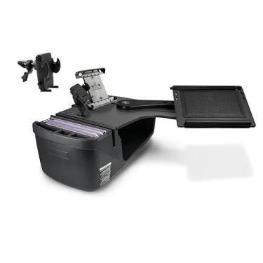 Imagem de AutoExec Reach Desk Banco traseiro lado esquerdo para a estação de trabalho do seu veículo e escritório móvel, preto, com suporte para impressora, suporte para telefone, suporte para tablet e clipe de