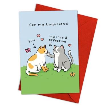 Imagem de Cartão de Dia dos Namorados fofo engraçado para namorado – Ilustração de amor e carinho de gato doce, adorável casal gatinho saudação romântica para ele, para meu namorado, cartão de amor fofo – Único