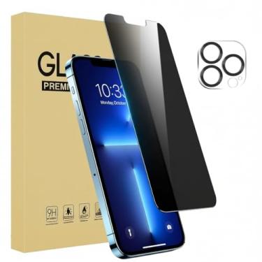Imagem de 1 protetor de tela de privacidade para iPhone 13 Pro [tela de 6,1 polegadas] + 1 pacote de protetor de lente de câmera, película de vidro temperado privada antiespião, [dureza 9H] - HD