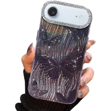 Imagem de I-MGAE-IN-AR Capa compacta para iPhone Air Butterfly, moldura de proteção de lente de câmera de diamante 3D, capa protetora de TPU macia e macia à prova de choque para mulheres e meninas estética