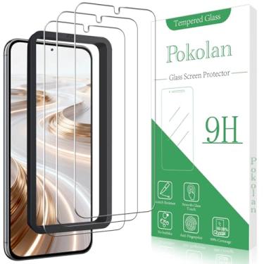 Imagem de Pokolan Pacote com 3 protetores de tela para Samsung Galaxy S23, película de vidro temperado antiespião, moldura de alinhamento, fácil instalação, antiarranhões, compatível com capas, transparente HD