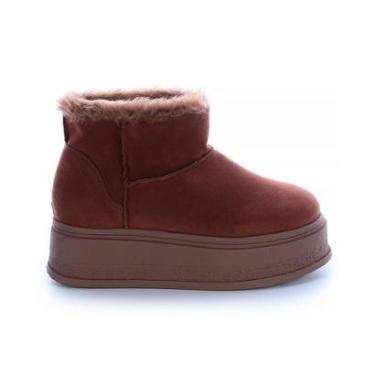 Imagem de Bota de Pelos Forrada Plataforma Cano Baixo Caramelo-Feminino