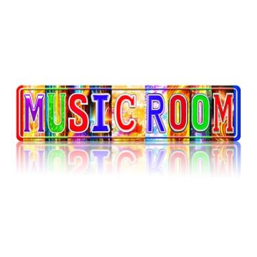 Imagem de Decoração de arte de parede de música vintage, placas de rua de sala de música de metal, placas engraçadas pré-perfuradas para bar em casa, caverna masculina, folha de flandres para decoração de