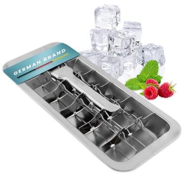Imagem de Dreiklang - be smart Bandeja de cubo de gelo polida de aço inoxidável para freezer com inserção de alavanca para facilitar a liberação | Máquina de cubos de gelo segura e durável | Bandeja grande para