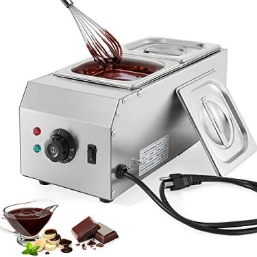 Imagem de WICHEMI Panela de derretimento de chocolate, comercial, máquina de temperar chocolate, 2 tanques, 4 kg, panela de derretimento de aço inoxidável, máquina de derreter para uso doméstico ou padaria