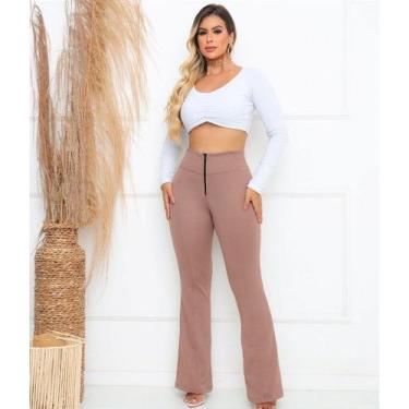 Imagem de Calça Flare com Zíper e Bolsos Cáqui - no-brand, GG