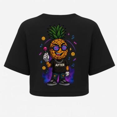 Imagem de Cropped Oversized After Preta Abacaxi Vibes - Estampa DTF em Algodão, 