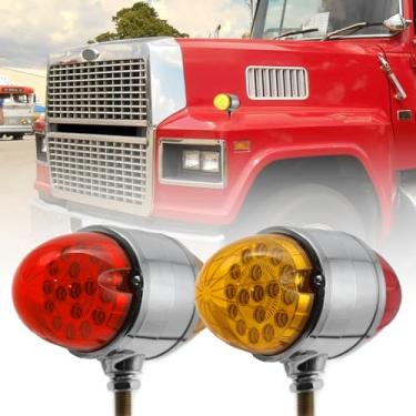 Imagem de 2 peças de luzes vermelhas amarelas de melancia com 34 LEDs de dupla face, semireboque de caminhão, luzes de sinalização, veículos universais para Freightliner Peterbilt Kenworth