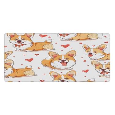 Imagem de Tapete de rato grande Corgi Heart Cute Mouse Pad Impermeável Computador Estendido Tapete Protetor de Mesa Tapete Antiderrapante Base de Borracha para Escritório, Computador, Teclado, Laptop e Mesa de