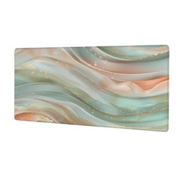 Imagem de Tapete de mouse com design de mármore verde grande à prova d'água para computador estendido tapete protetor de mesa antiderrapante base de borracha para escritório, computador, teclado, laptop e mesa