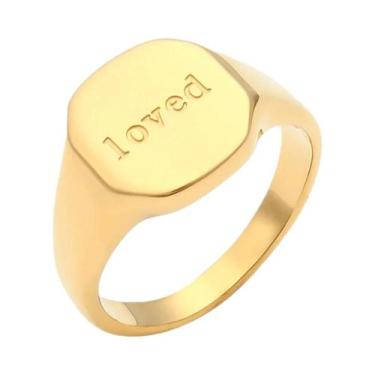 Imagem de Anel Minimalista De Letra Em Aço Inoxidável Dourado À Prova d'Água Par