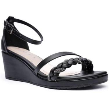 Imagem de Sandália Anabela Ramarim Tira Trançada Feminina - Preto - 40-Feminino
