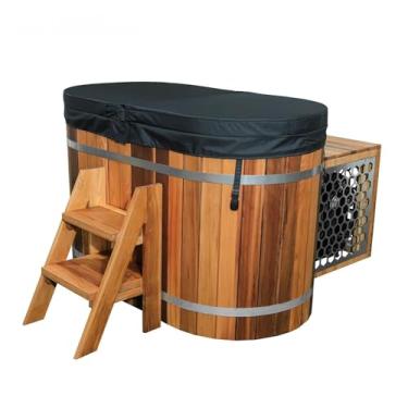 Imagem de OGOLOUG Banheira de imersão em água quente e fria FC-5, exterior de cedro vermelho, forro de aço inoxidável, inclui máquina de resfriamento, capa Oxford, degrau de cedro e caixa de armazenamento