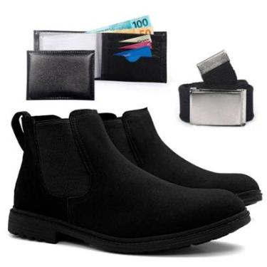 Imagem de Kit Bota Chelsea Masculina Com Carteira Cinto Botina Country Confortável Leve Macia Resistente-Masculino