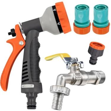 Imagem de Esguicho Hidropistola 6 Jatos + Engate Rápido 3/4" e 5/8" + Bico Torneira + Torneira de Metal Para Jardim 1/2"