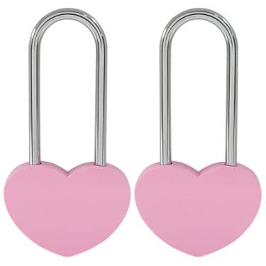 Imagem de BokWin Pacote com 2 cadeados de coração de 3,5 polegadas 50 mm em formato de coração rosa para casais casamento romântico dia dos namorados aniversário viagem ponte presente sem necessidade de chave