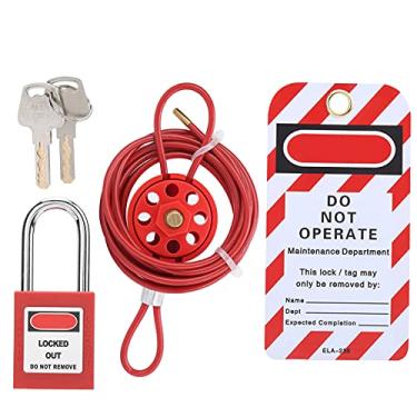 Imagem de aqxreight Kit de Bloqueio de Cabo de Isolamento para Válvula Segurança de Isolamento de Energia Vermelha e de Lata Bloqueio de Cabo de Aço de Loop Cadeado para Segurança de Aço Inoxidável de Válvula