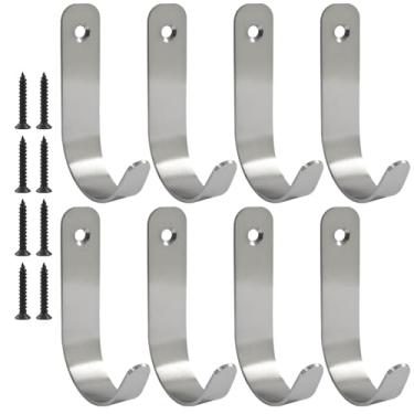 Imagem de BokWin Pacote com 8 ganchos J de parede de aço – Gancho de revestimento prata resistente para pendurar toalhas, bolsas, chapéus, chaves, roupões, mochilas, uso interno e externo, organizador