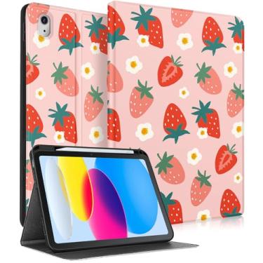 Imagem de Wazzasoft for iPad A16 Case (11th) 2025,for iPad 10th Generation 10.9 inch (2022) - Women Girls Cute Smart Folio Cover (Auto Wake/Sleep) with Build-in Pencil Holder for Apple Tablet,Strawberries